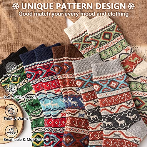 Image of IIG 5 Pairs Women's Vintage Style Thick Wool Warm Winter Crew Socks