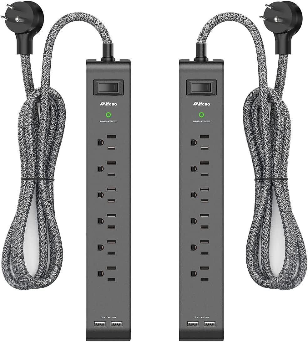 2 Pack12FT Long Power Bar Surge Protector with 6 Outlets 2 USB Ports
