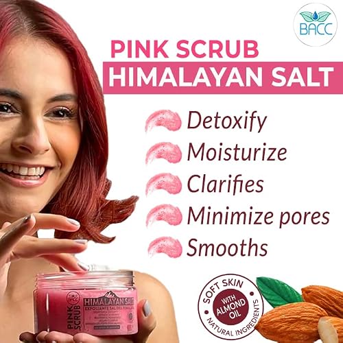 Himalayan Pink Salt Scrub Exfoliator With Almond Oil - By Bacc Beauty And Care - Natural Exfoliant, Anti-Aging, Deep Cleansing, And Moisturizing Scrub For Face & Body. Natural Ingredients - For Women And Men 300 Ml #TOP6