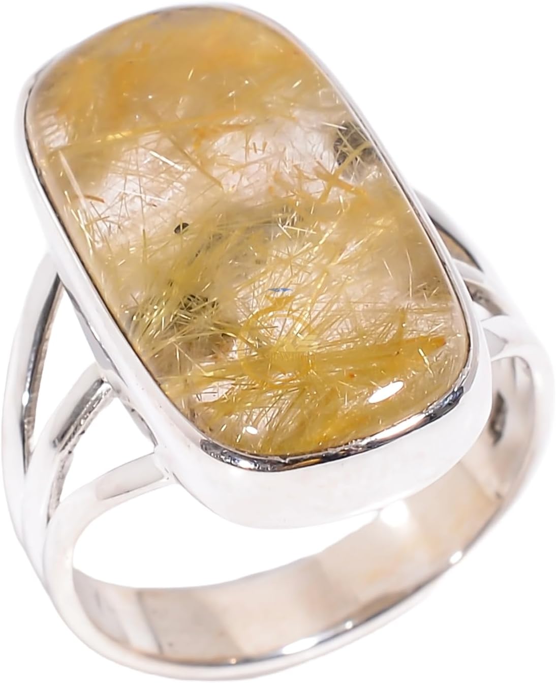 Golden Rutilated Quartz Ring 925 Sterling Silver Handmade Statement Boho Rings Jewelry