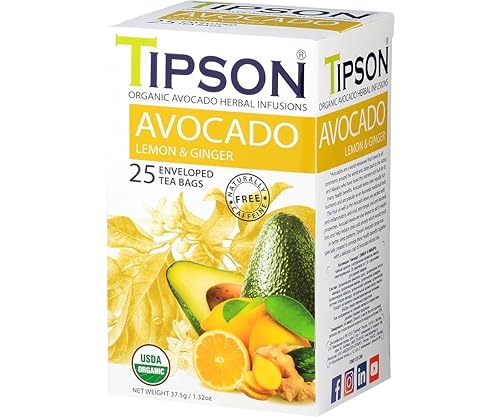 Miniatura 8 de Tipson Té orgánico de aguacate y Ceilán, 6 sabores surtidos, 60 bolsas de doble cámara de primera calidad, sin OMG, sin gluten, infusiones de