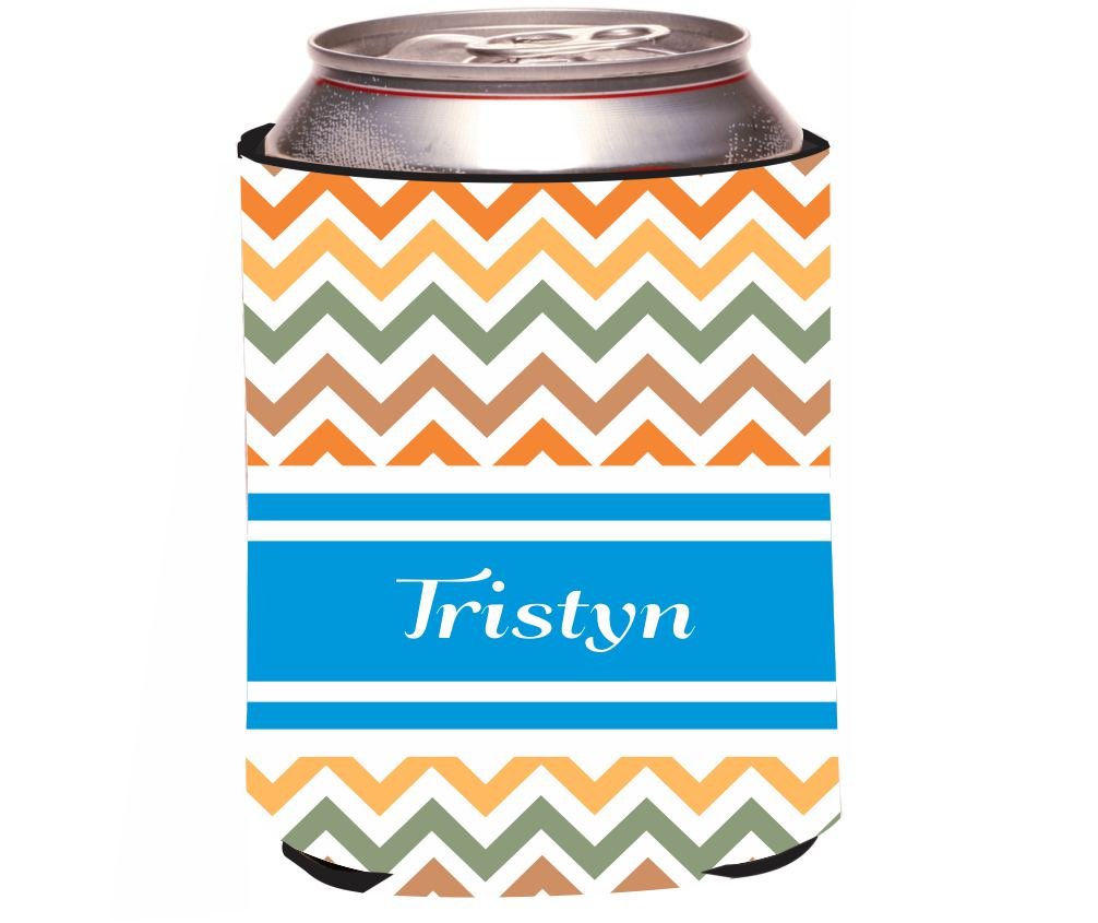 Rikki Knight"Tristyn Blue Chevron Name Design" Beer Can/Soda Drinks Cooler