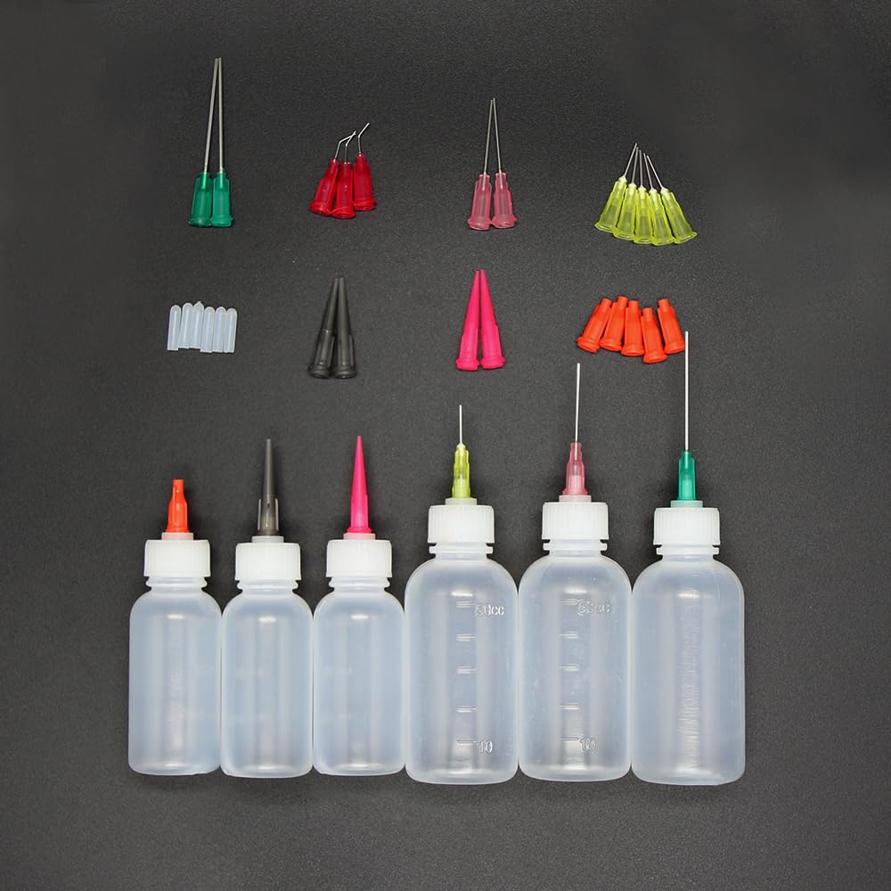 Lot 5 Flacons Applicateurs 50ml Avec Pointes Aiguille - Pour Colle, Peinture, Huile