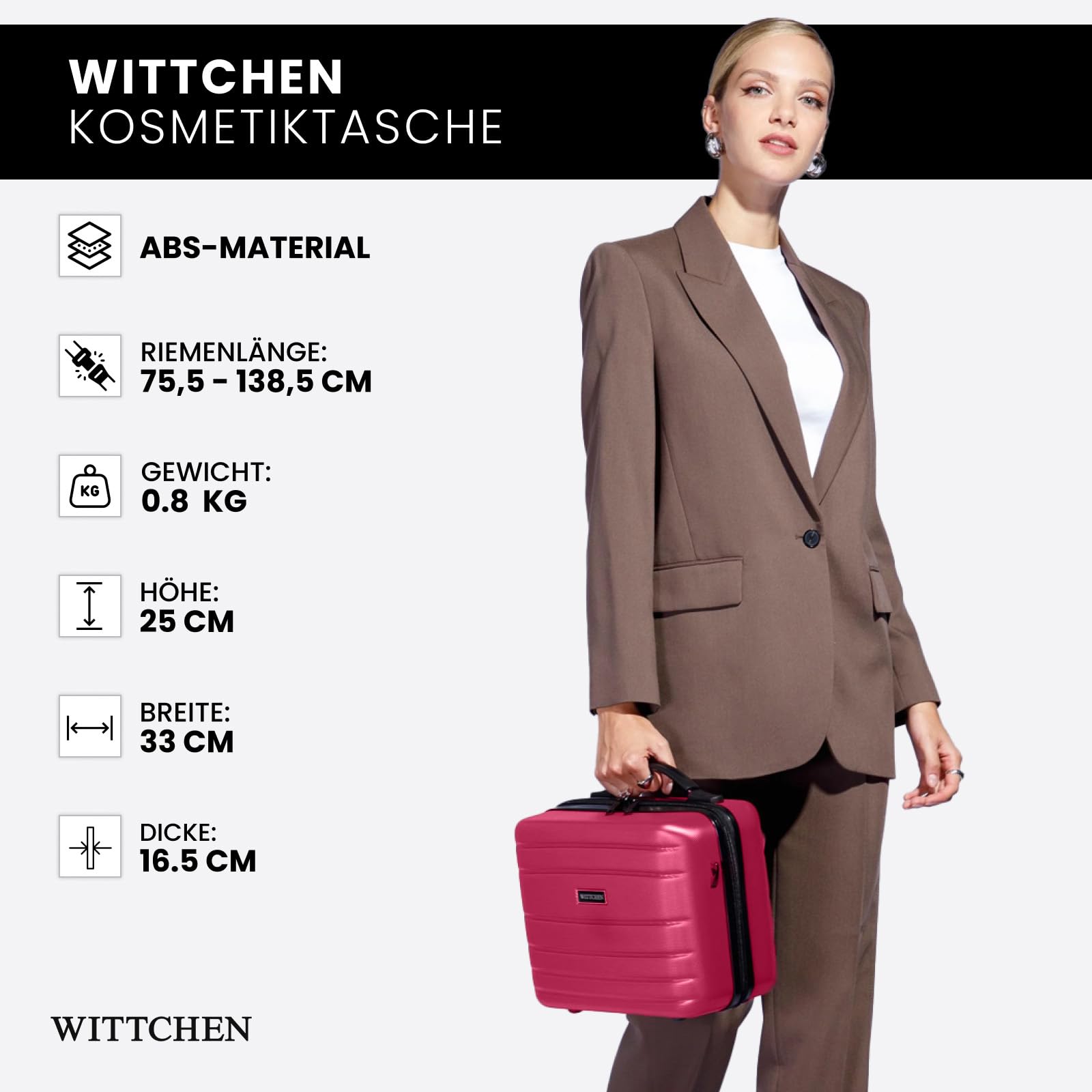 WITTCHEN Globe Line Kosmetikkoffer Reisekoffer Handgepäck Kabinenkoffer Hartschale aus ABS Zahlenschloss | 25 x 33 x 16,5 cm | Rosa Lufthansa/Eurowings/Ryanair/Condor/Discover Airlines