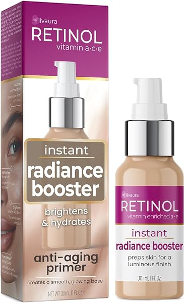 Retinol Livaura Instant Radiance Booster - Original Glow Primer - Wybuch Nawilżenia Przeciwstarzeniowego Dodaje Blasku I Wygładzania Skóry Korzyści Witaminy A - Peptydy Poprawiają Jędrność I Koloryt