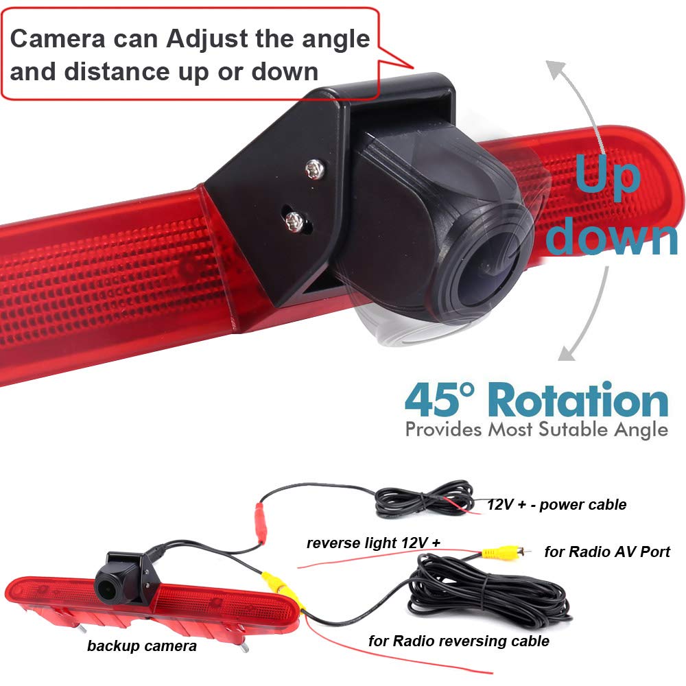 HD Luz de Freno Cámara de Marcha Atrás Visión Trasera Coche Puede Ajustar el ángulo Compatible con Toyota Proace Verso Kasten/Citroen Berlingo B9 Mk2 MK3/Opel Combo/X19 K9/Peugeot Partner Tepee/Rifter