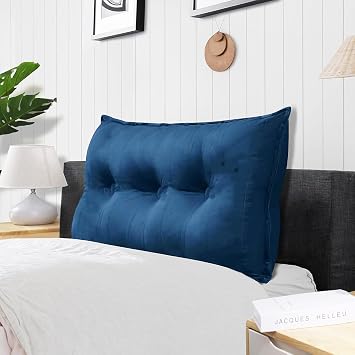 Twin Rectangular Headboard Reading Pillow, Velvet College Dorm Bed Pillow, Removable Headboard Backrest Reading Pillow Headboard, Dorm Bedding Essentials for Girls & Boys Blue Twin
