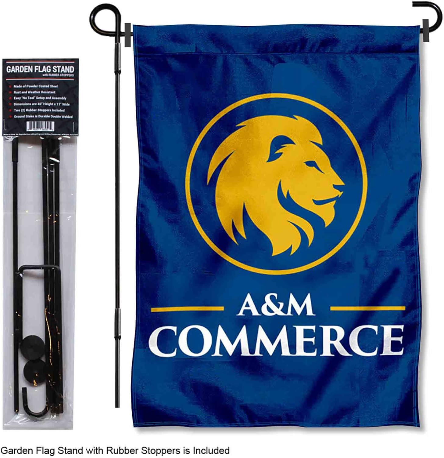 College Flags & Banners Co. Texas A&M Commerce Lions Garden Flag with Pole Stand Holder - Image 2
