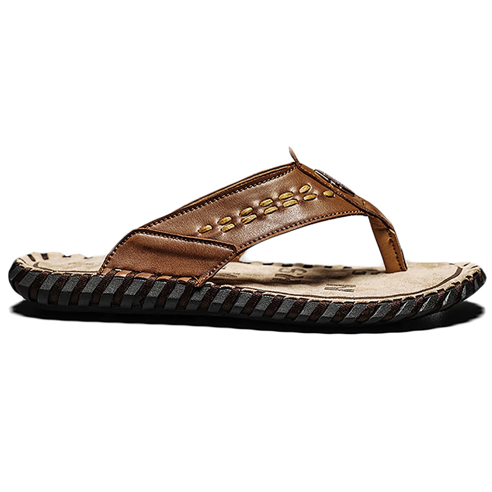 Chanclas de Cuero Hombre Casual Chanclas de Playa Verano Antideslizantes Sandalias(Size:42 EU,Color:Marrón)