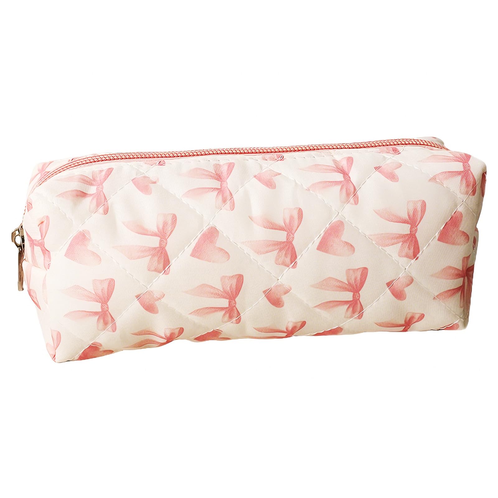 Bow Pencil Case Pink, Bow & Heart Aesthetic Pencil Case for Girls, Multifunctional Bow Makeup Bag & Pencil Pouch for Women, Aesthetic Stationery Organizer, Cute Pencil Bag for Girls