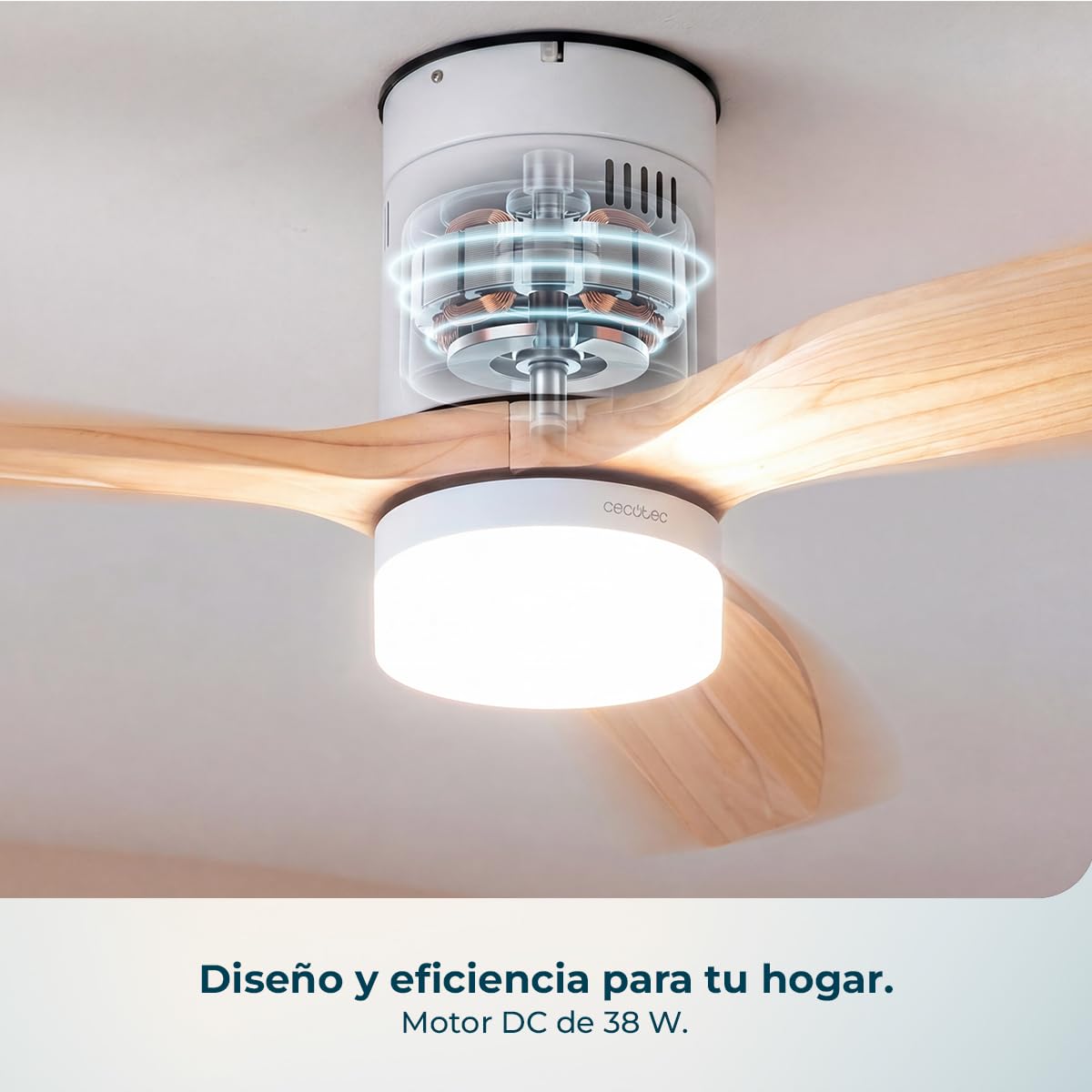 Cecotec Ventilador de Techo con Luz con Mando a Distancia EnergySilence Aero 4600 Arctic White&Sand. Motor DC 38W, Diámetro 132cm, Lámpara LED 18W, 3 Aspas, 6 Velocidades, Temporizador 8h