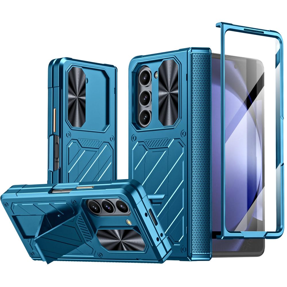 Funda con bisagras y Soporte, Funda con película Protectora de Cobertura Total para Samsung Galaxy Z Fold 5, Azul Cielo, para Samsung Galaxy Z Fold 5
