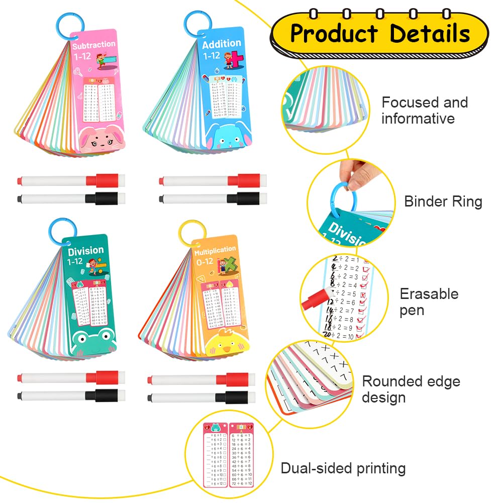 AOOHA Times Table Math Flash Cards,Multiplication Time Tables Flash Cards with 8 Dry Erase Pens,Multiplication Educational Game for Kids 1st to 3rd Grades - Image 3