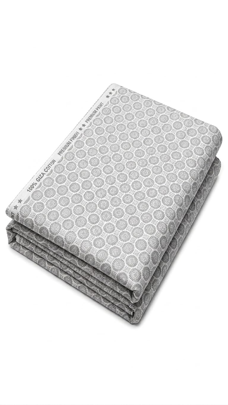 Premium Unstitched Shirt for Men, 100% Giza Cotton, Floral Pattern, Grey and White-picture-56