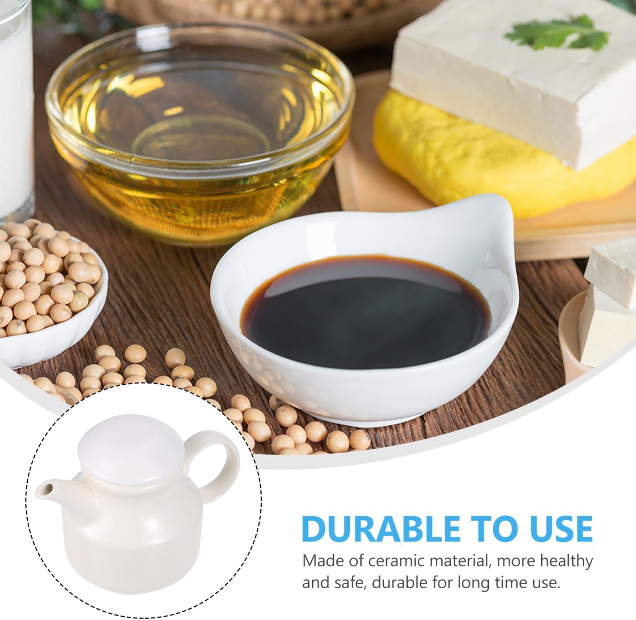 Yardwe Ceramic Sauce Pot with Lid and Handle 5.51X4.13X3.54In Kitchen Pour Gravy Sauce Container for Salad Dressing Condiments and Milk Serving