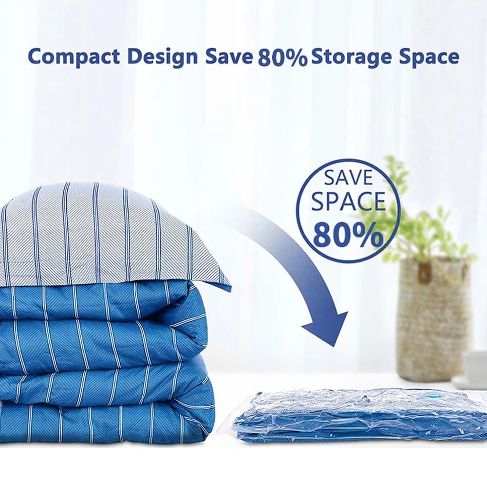 Bolsas Envasar Al Vacio Ropa Bolsas de almacenamiento al vacío for ropa, ropa de cama, ahorradoras de espacio, paquete de sellado al vacío, bolsa organizadora comprimida plegable, 8 unidades(70x100)