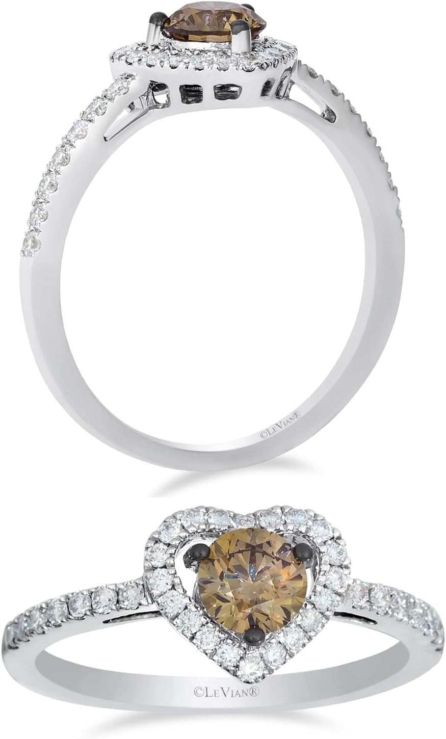Le Vian 3/4 or 1 1/2 Carat Chocolate Diamond Heart Engagement Ring for Women I 14k White Gold Promise Ring for Her (Brown/H-I, SI2-SI3, cttw) Clear Diamond Accents Wedding Anniversary Band Size 6 to 8