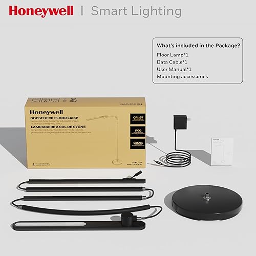 Miniatura 7 de Lámpara de pie LED Honeywell, lámparas de pie F4 Sunturalux de cuello de ganso para sala de estar, lámpara de pie alta regulable sin escalones súper