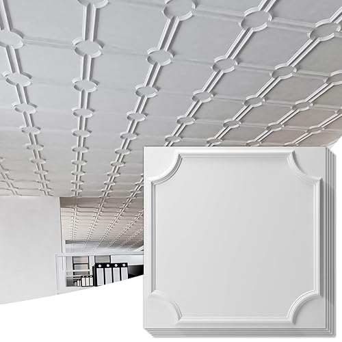 Art3d 2x2 Ft Drop Down PVC Ceiling Tiles, 3D Textured