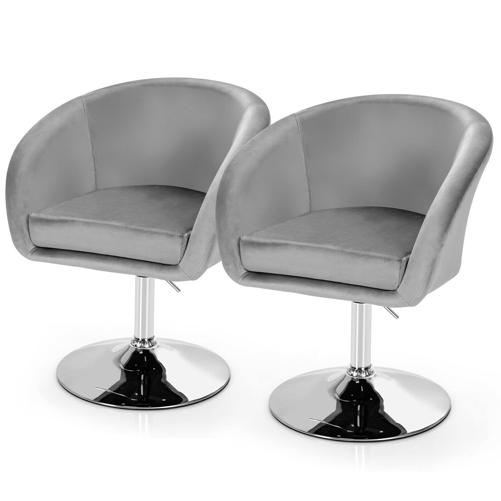 2PCS Grey Modern Velvet Chair Bar Stools Vanity Chair Office Chair Accent Chair Makeup Seat Ergonomic Design Height Adjustable Solid Premium Gas Lift 360 Degree Swivel Design Heavy Duty Metal Base