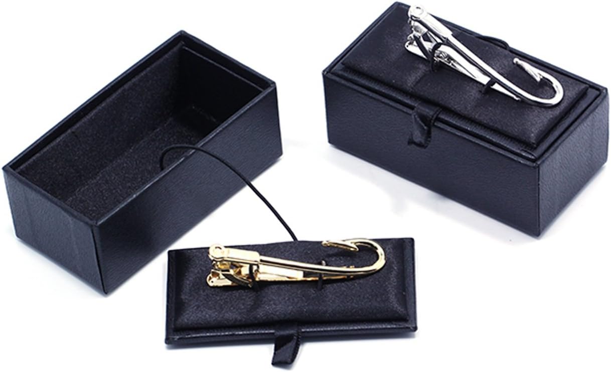 ZUNON Fishing Hooks Tie Clips Bar Tacks Mens Silver Golden Tone Leisure Fishermen Sportsmen Fathers Dad Husband Activities