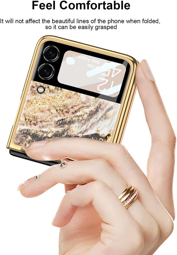 SHIEID Flip 4 Case - Galaxy Z Flip 4 Case Ultra-Thin Tempered Glass Phone Case - Fashion Electroplated PC Back Cover