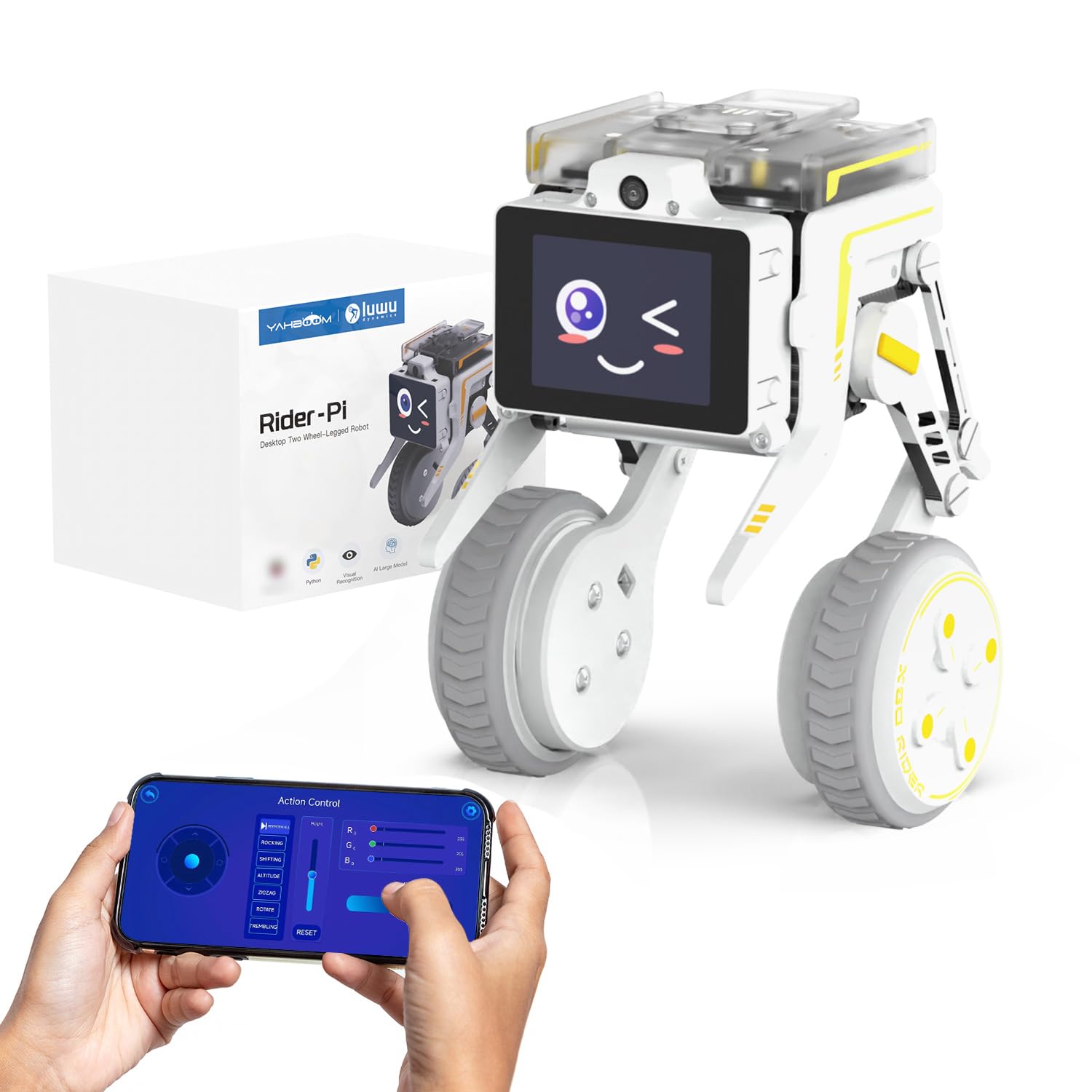 Yahboom Two Wheel-Legged Robot, integrato Raspberry Pi CM4 Module, AI Visual Recognition and Voice Interaction, Desktop Level Dual-Wheel-Foot Structure Adaptive Balance Robot
