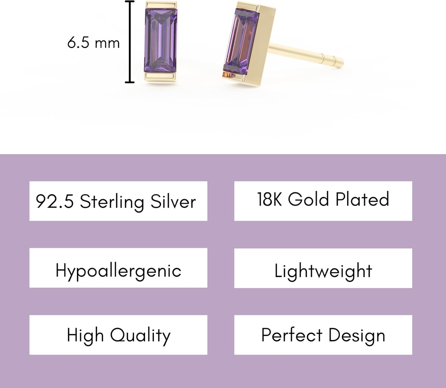 18k Gold Plated Aretes de Mujer Rectangle Crystal Garnet January Birthstone Dainty Minimalist Stud for Women Teen Girls - Stocking Stuffers Jewelry Gifts