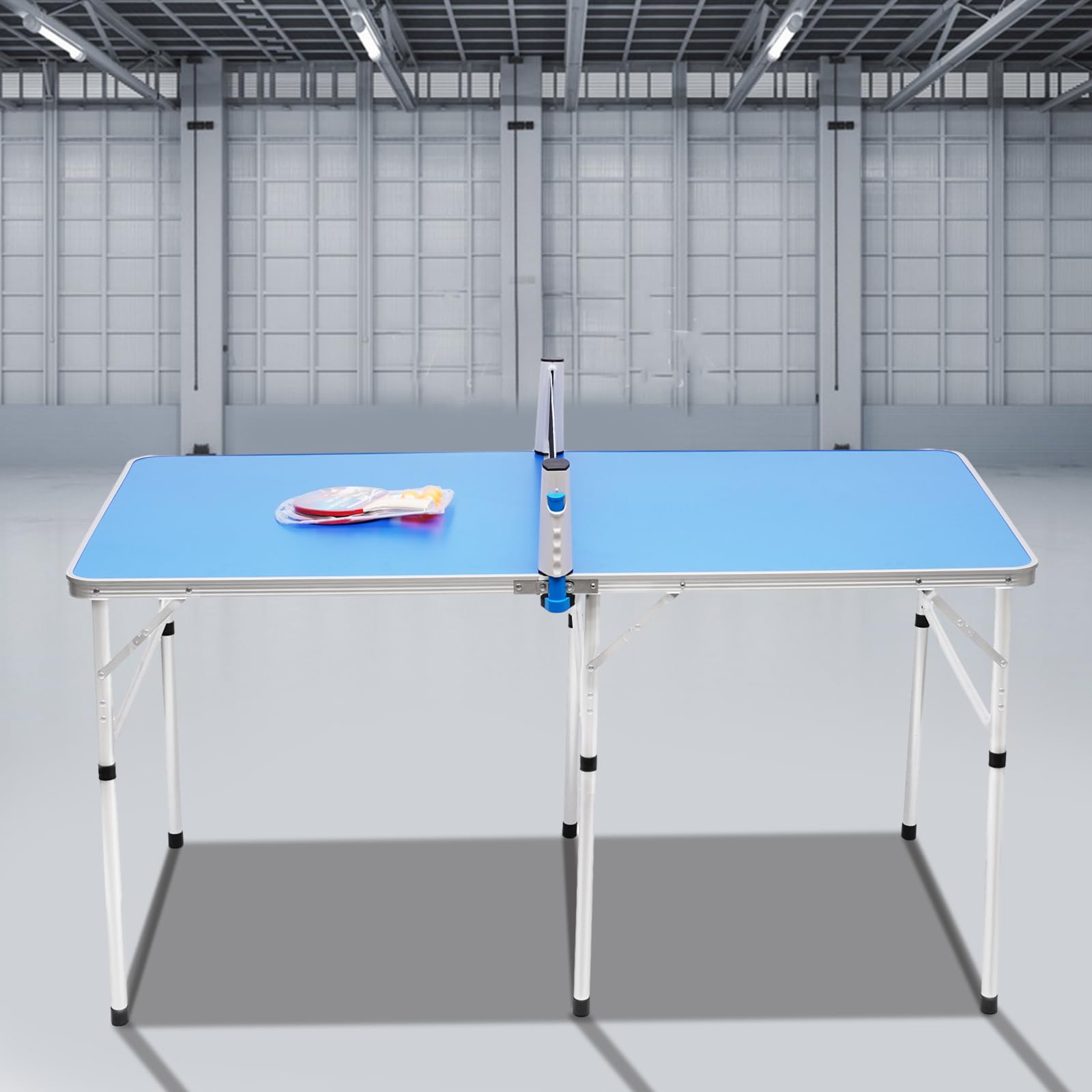 Tavolo da tennis da tavolo con palle, pagaie, rete di capacità di carico max 20 kg pieghevole per l'uso come tavolo da pranzo scrivania tavolo da stand (blu)
