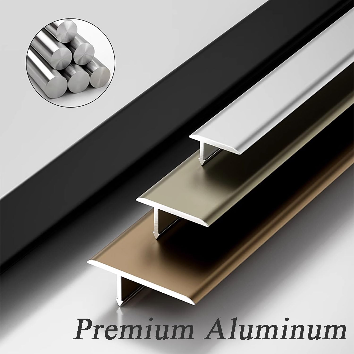 Aluminiowa listwa przejściowa T, przegroda podłogowa do łączenia szczelin, trwały i bezpieczny próg do płytek podłogowych, 2,4 cm x 2,7 m