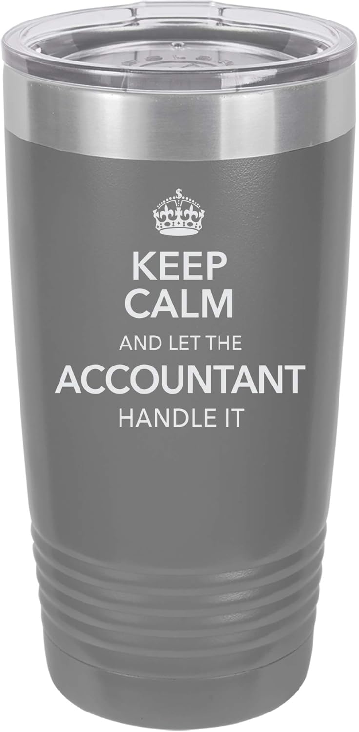 "Keep Calm and Let The Accountant Handle It" Funny Accounting Design Engraved Vacuum Insulated Travel Drink Tumbler, 20 Oz., Teal