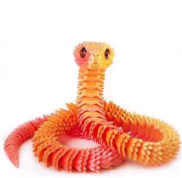 20 inch 3D Printed Snake, Year of The Snake 2025, Executive Desk Toys, Articulated Snake, Fidget Toys Gifts for Easter Adults OrangeRed
