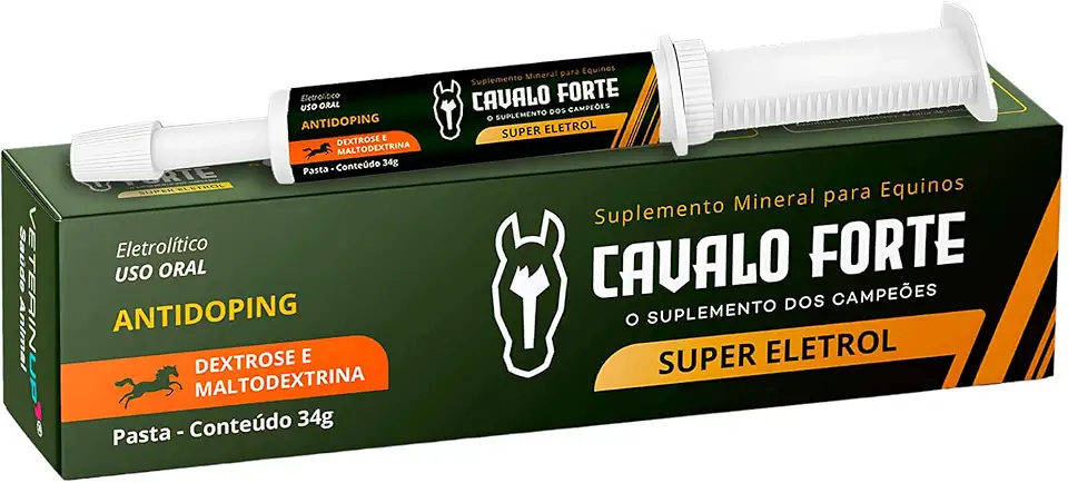 Suplemento Cavalo Forte Super Eletrol Pasta 34g | Reposição de Eletrólitos para Cavalos | Hidratação e Energia Rápida | Seringa de Uso Imediato | VeterinUp