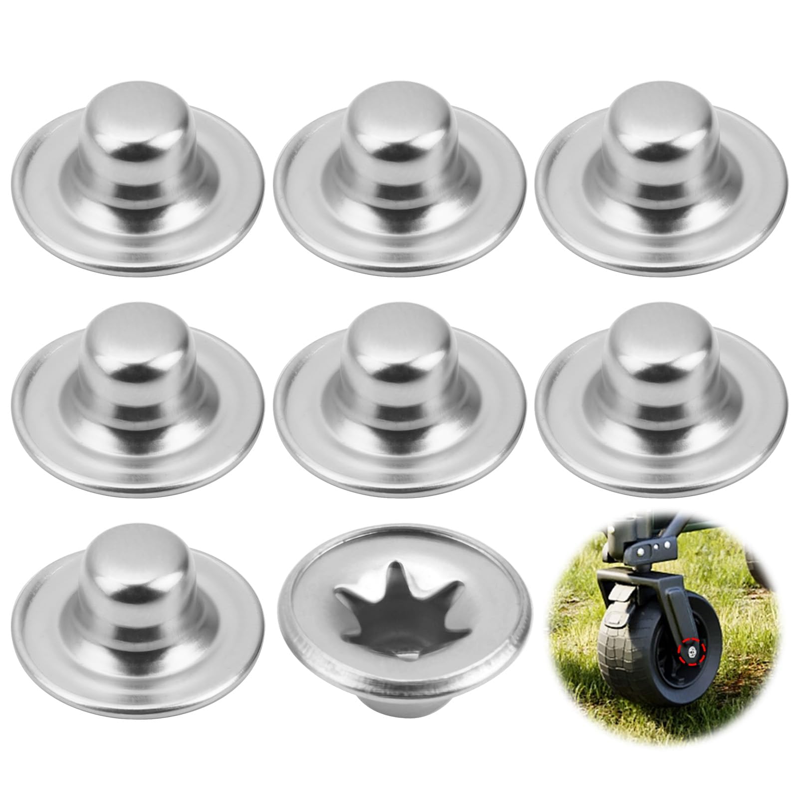 Nickel-Plated Push Nut Caps - 8 Pack for Trailers & Carts -8