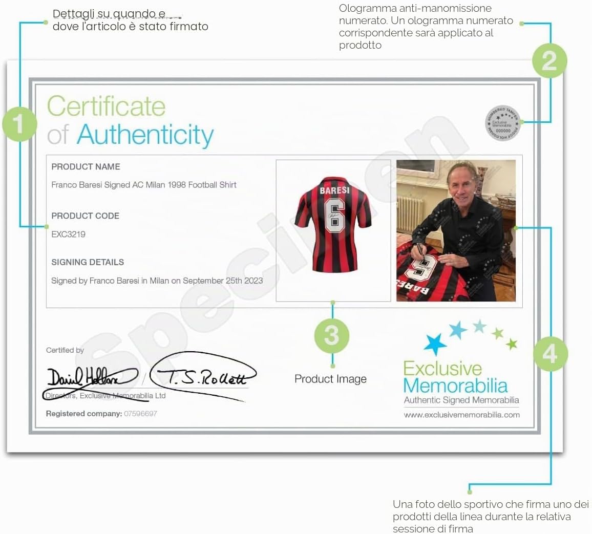 Maglia Milan 1988 Autografata Franco Baresi con Certificato COA