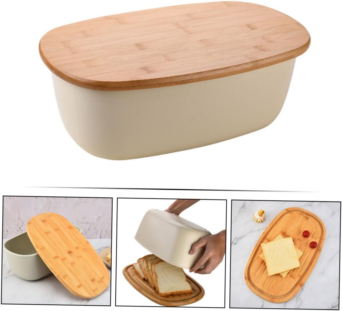 Bread Box and Toast Container with Oak Wood Lid Oval Bread Storage Organizer for Kitchen Countertop for Freshness and Convenient Use