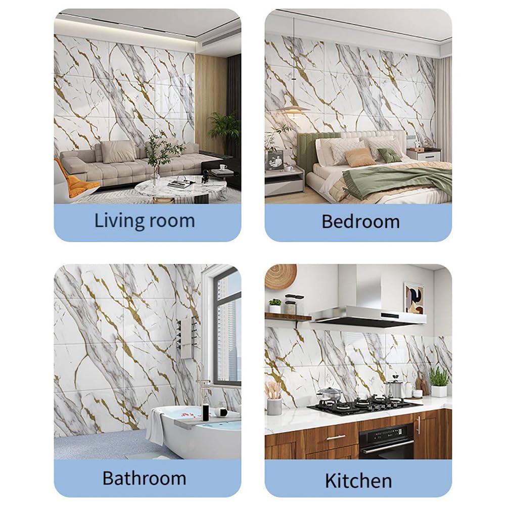 Peel and Stick Backsplash 10Pcs Marble Wall Tile Self-Adhesive Removable Waterproof Vinyl Tile Stickers Decals for Kitchen Bathroom (A5) - 5