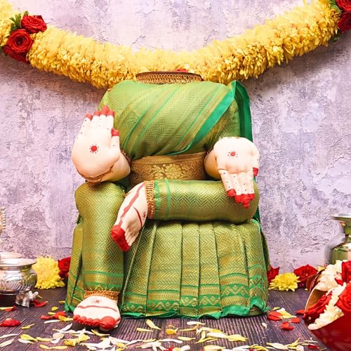 Image of Puja N Pujari Fabric Gold Saree Decorative Showpiece Varalakshmi Idol (Standard, Multicolour)