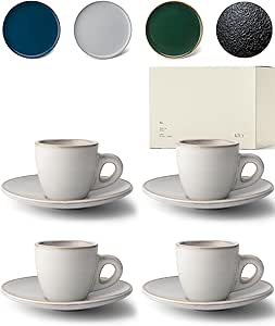 BAIFULAI Espressotassen Set - 2 Stück Dickwandige Porzellantassen Mit Untertassen & Löffeln