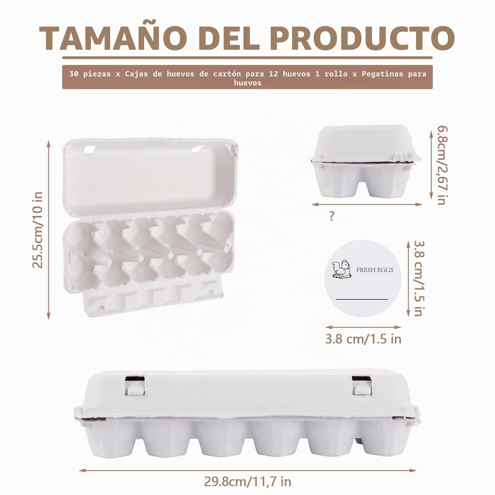Cajas de cartón para huevos, 12 unidades, cartón de 12 unidades, con tapa, para 12 huevos, con pegatinas, biodegradables, para huevos, color blanco