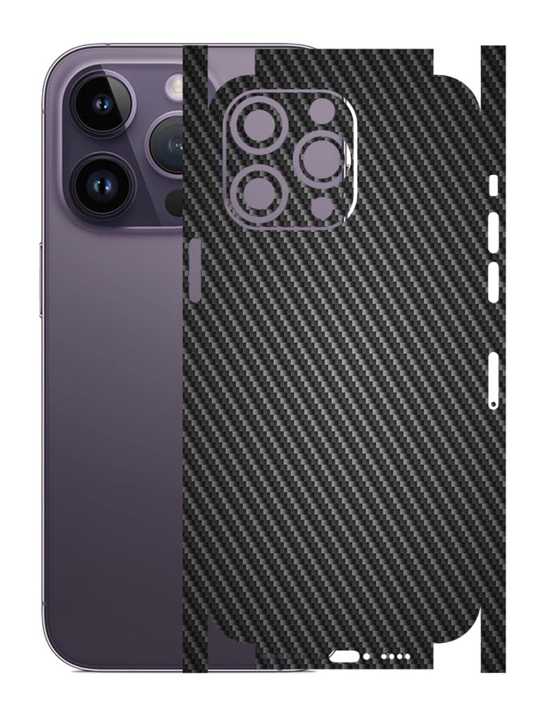 AtOdds - Compatible for iPhone 14 PRO MAX - Mobile Back Skin Sticker - Lamination - Rear Screen Guard Protector Film Wrap (Coverage - Back+Camera+Sides) (Design - Black CF)-image-25