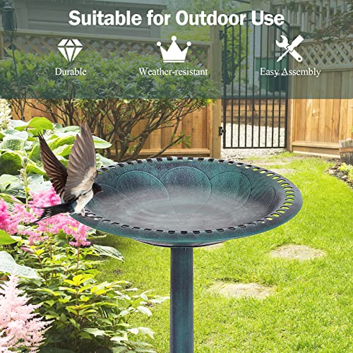 Giantex 28 Inch Height Pedestal Bird Bath, Vintage Standing Bird Feeder W/ Antique Flower & Bird Decoration, Lightweight, Bird Baths For Outdoors Garden Yard Patio Decor (Green) #TOP3