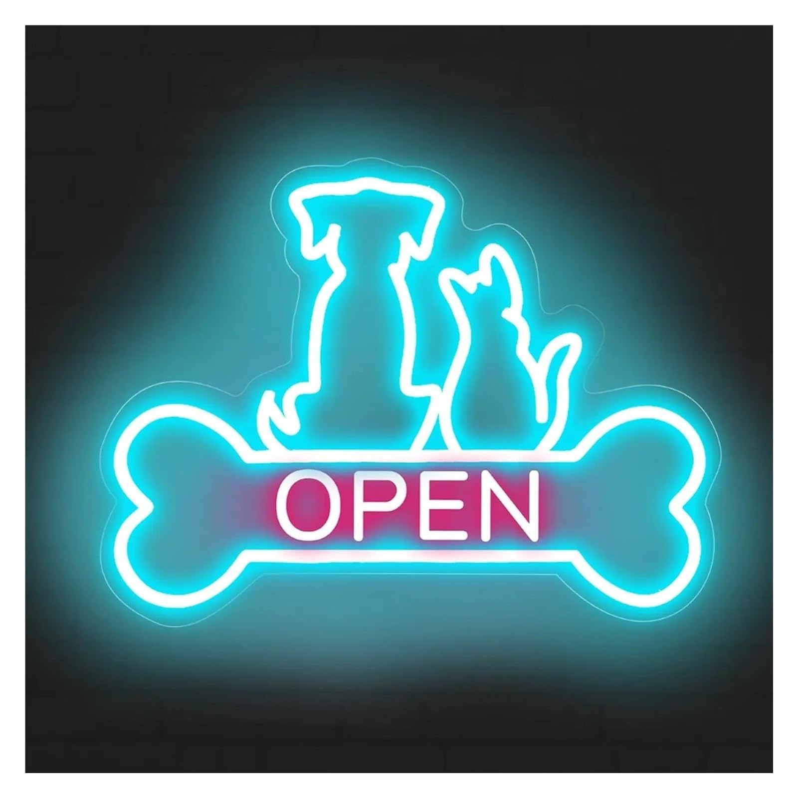 RONGCH Hanging Art Neon Signs Cat Dog Neon Sign Pet Shop Open LED Light Dimmable for Grooming Salon Animal Shelter Storefront Vet Clinic Window Decor 40cmx30cm(B)