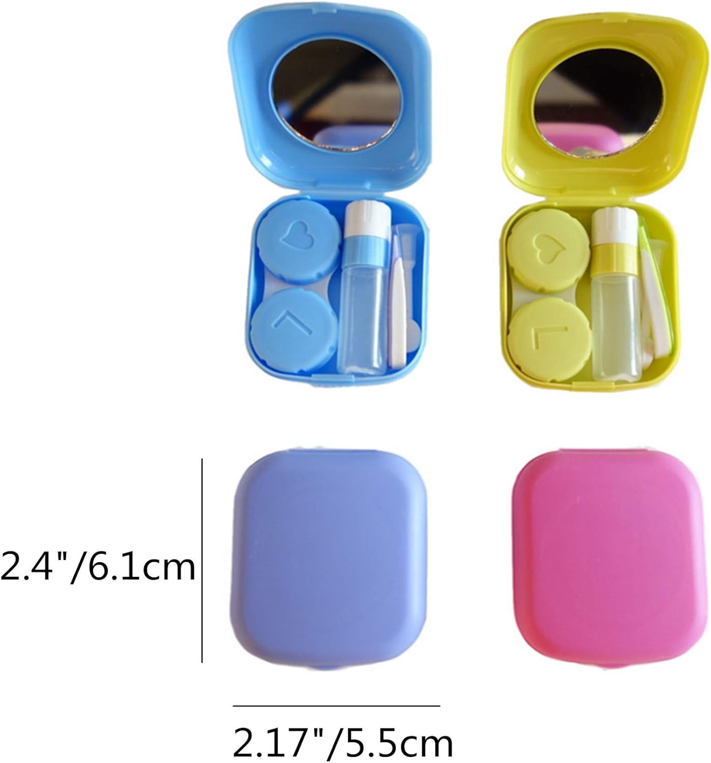 4 Pack Colorful Contact Lens Case Kit with Mirror Durable, Compact, Portable Soak Storage Kit : Health & Household
