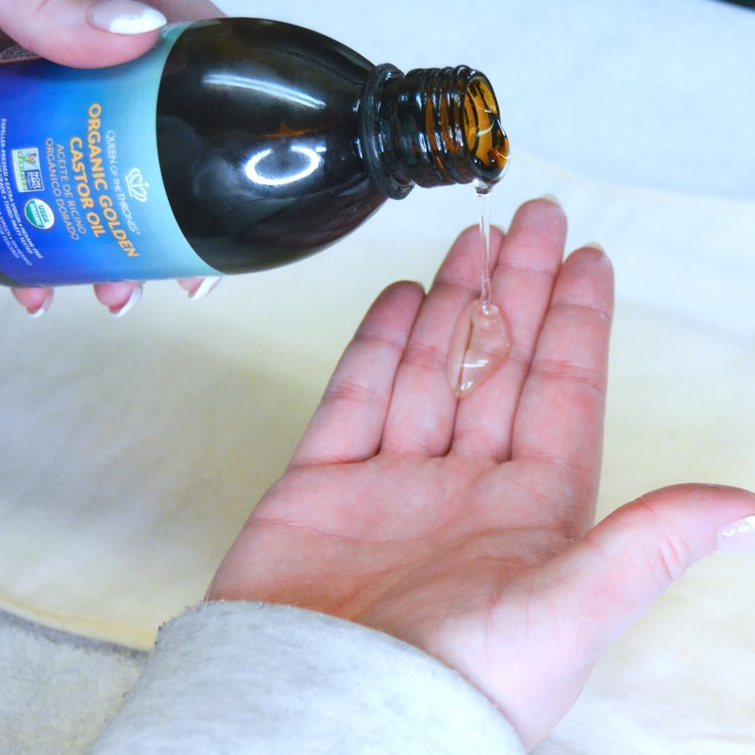 QUEEN OF THE THRONES Organic Golden Castor Oil | 100% Pure for Hair, Skin, Nails, Brows & Lashes | Hexane-Free | USDA Certified [8.4oz (250ml)] - Image 4
