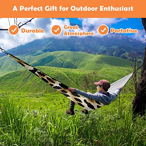 Outdoor Camping Hammock Leopard Print Camouflage Color Double Single Hammocks With 2 Tree Straps, Lightweight Portable Yet Heavy Duty Nylon Hammocks Travel, Beach, Backyard, Patio, Hiking #TOP7