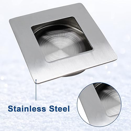 Miniatura 4 de Paquete de 2 tiradores empotrados de acero inoxidable de 1.97 x 1.97 pulgadas, tiradores planos invisibles de acero inoxidable, manijas de puerta
