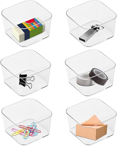 Bandeja organizadora de escritorio cuadrada de 6 piezas, juego organizador de cajones transparente para oficina en casa, separadores de cajones de