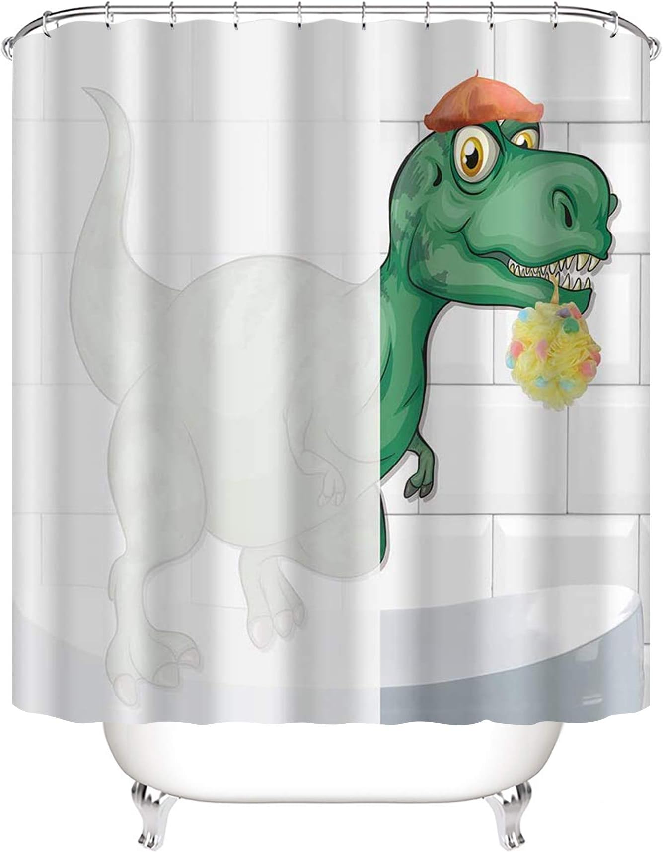 YULUOSHA Funny Cute Cartoon Dinosaur Waterproof Shower Curtain Sets Interesting Shower Dinosaur Bathroom Decor with Hooks Washable 72 x 72 inches Green