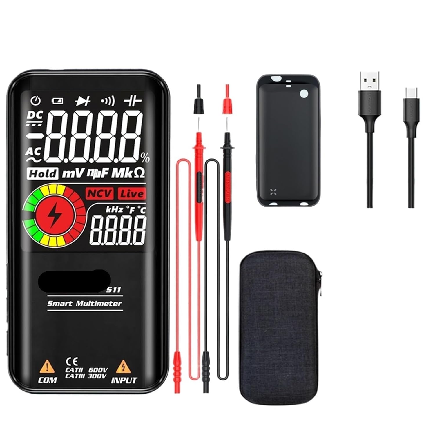 S10 / S11 Digital Smart Multimeter Color LCD Display 9999 Digital DC AC Voltage Capacitor Ohm Diode NCV Hz Tester DMM(S10 Red AAA)